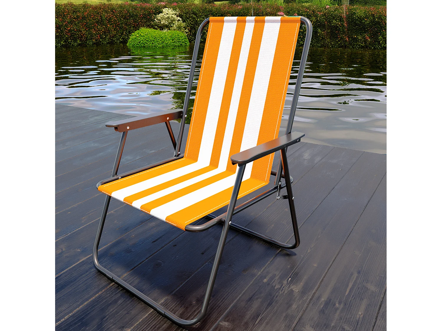 Sedia Pieghevole Da Spiaggia Campeggio Camping Leggera E Resistente In Metallo In Tessuto Oxford 600D Con Braccioli Seggiola Strisce Arancione