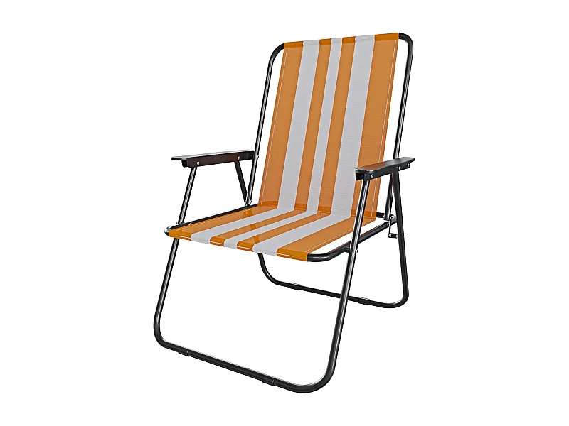 Sedia Pieghevole Da Spiaggia Campeggio Camping Leggera E Resistente In Metallo In Tessuto Oxford 600D Con Braccioli Seggiola Strisce Arancione