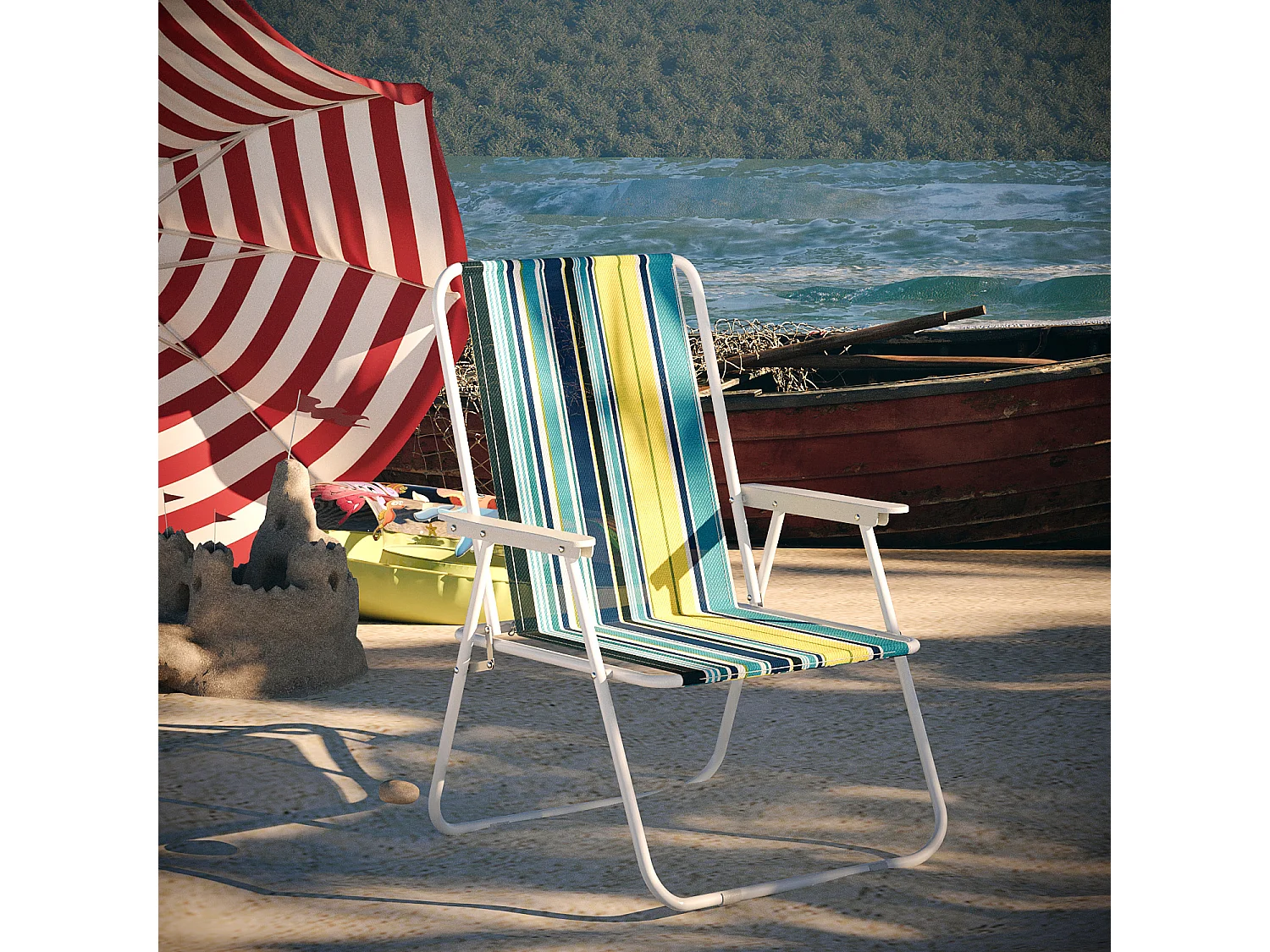 Sedia Pieghevole Da Spiaggia Campeggio Camping Leggera E Resistente In Metallo In Tessuto Oxford 600D Con Braccioli Seggiola Pesca Multicolore Giallo