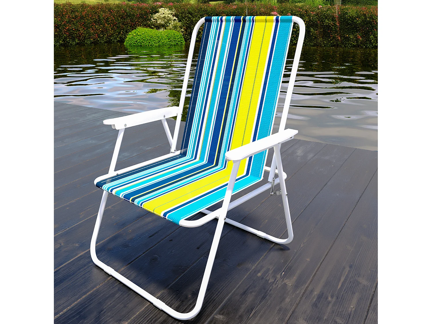 Sedia Pieghevole Da Spiaggia Campeggio Camping Leggera E Resistente In Metallo In Tessuto Oxford 600D Con Braccioli Seggiola Pesca Multicolore Giallo