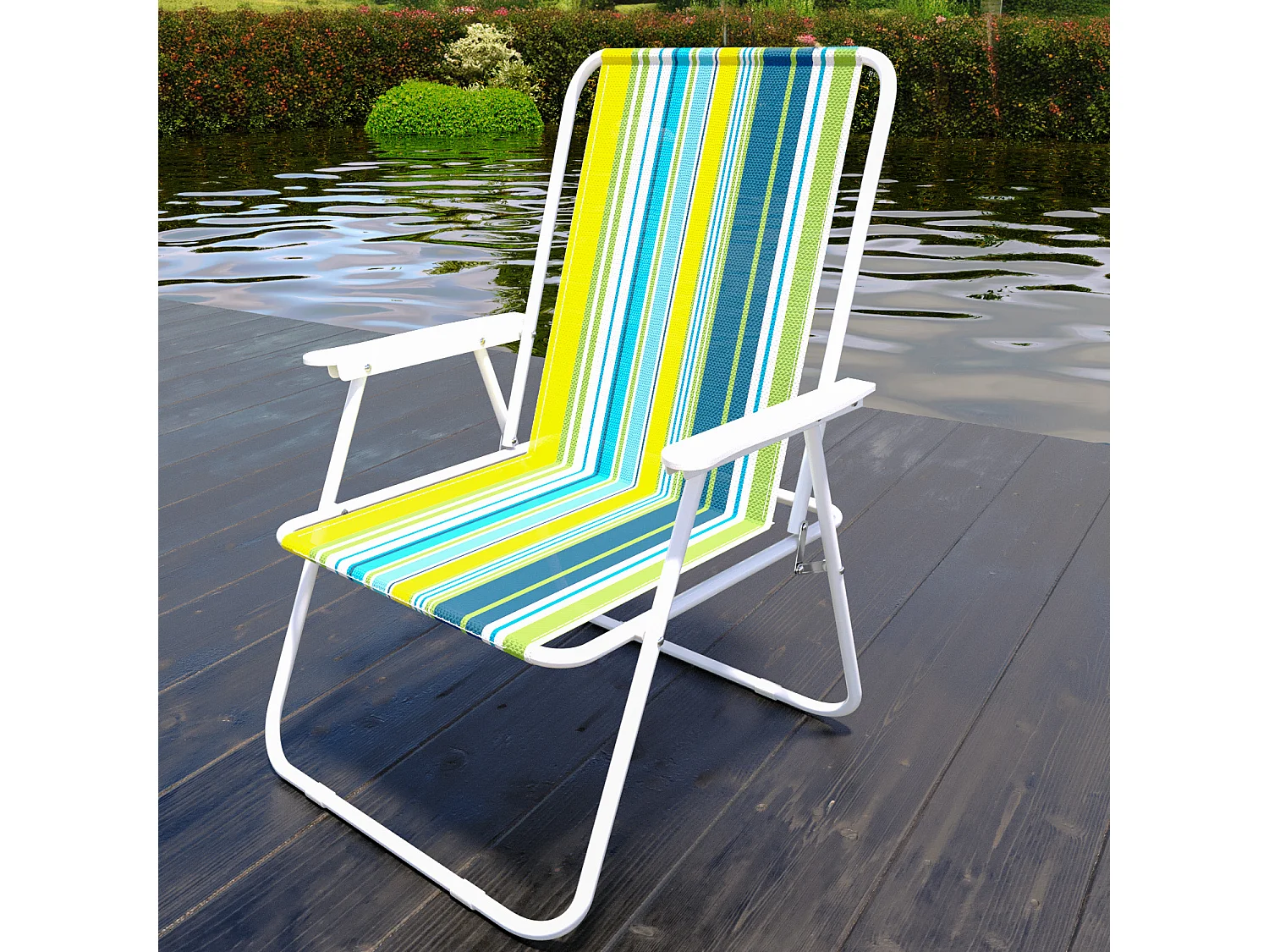 Sedia Pieghevole Da Spiaggia Campeggio Camping Leggera E Resistente In Metallo In Tessuto Oxford 600D Con Braccioli Seggiola Verde Azzurro Giallo