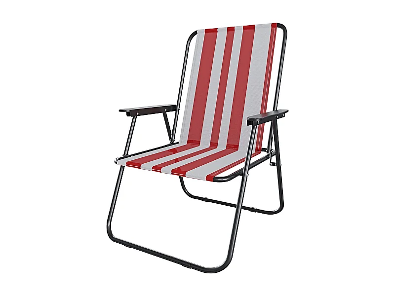 Sedia Pieghevole Da Spiaggia Campeggio Camping Leggera E Resistente In Metallo In Tessuto Oxford 600D Con Braccioli Seggiola Strisce Rosso