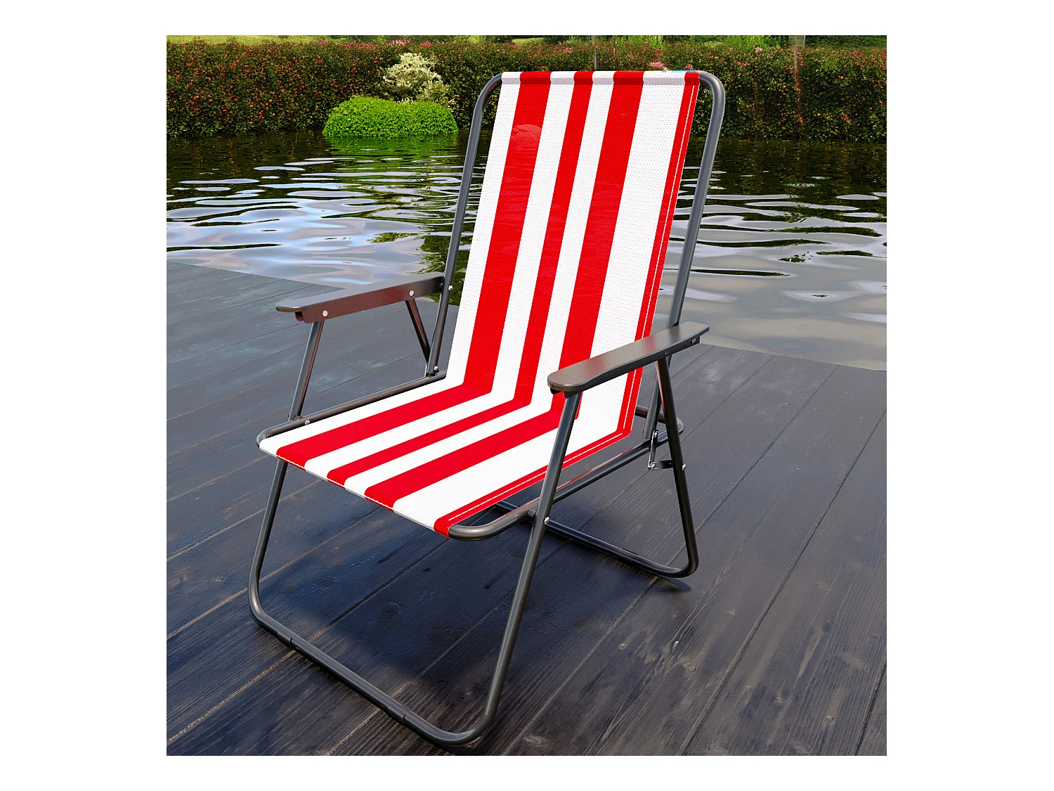 Sedia Pieghevole Da Spiaggia Campeggio Camping Leggera E Resistente In Metallo In Tessuto Oxford 600D Con Braccioli Seggiola Strisce Rosso