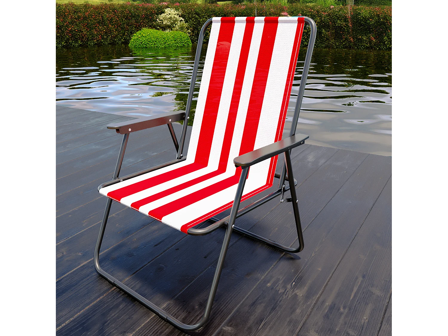 Sedia Pieghevole Da Spiaggia Campeggio Camping Leggera E Resistente In Metallo In Tessuto Oxford 600D Con Braccioli Seggiola Strisce Rosso