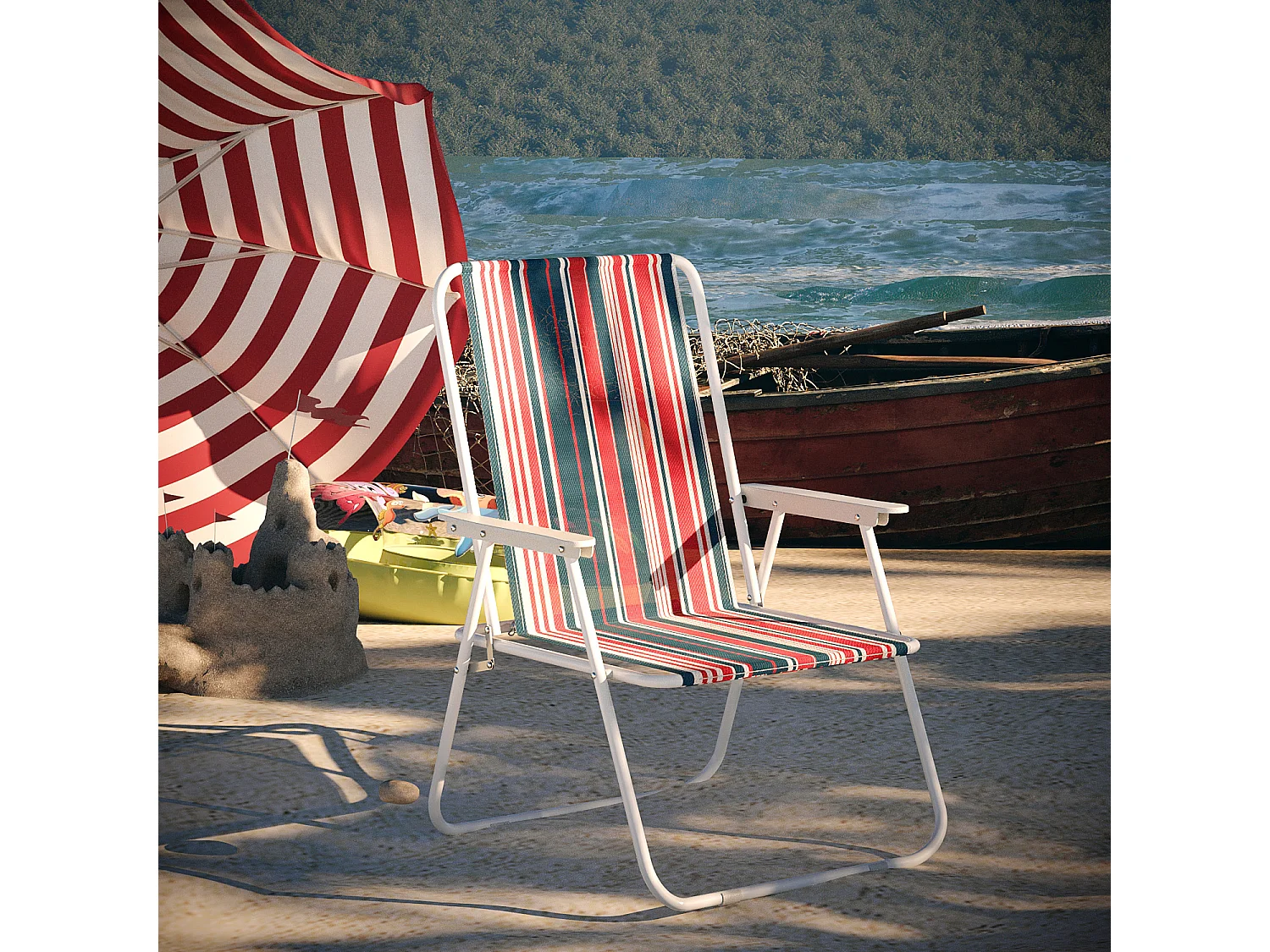 Sedia Pieghevole Da Spiaggia Campeggio Camping Leggera E Resistente In Metallo In Tessuto Oxford 600D Con Braccioli Seggiola Multicolore Rosso Blu