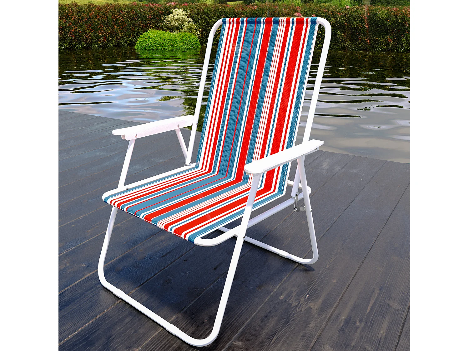 Sedia Pieghevole Da Spiaggia Campeggio Camping Leggera E Resistente In Metallo In Tessuto Oxford 600D Con Braccioli Seggiola Multicolore Rosso Blu