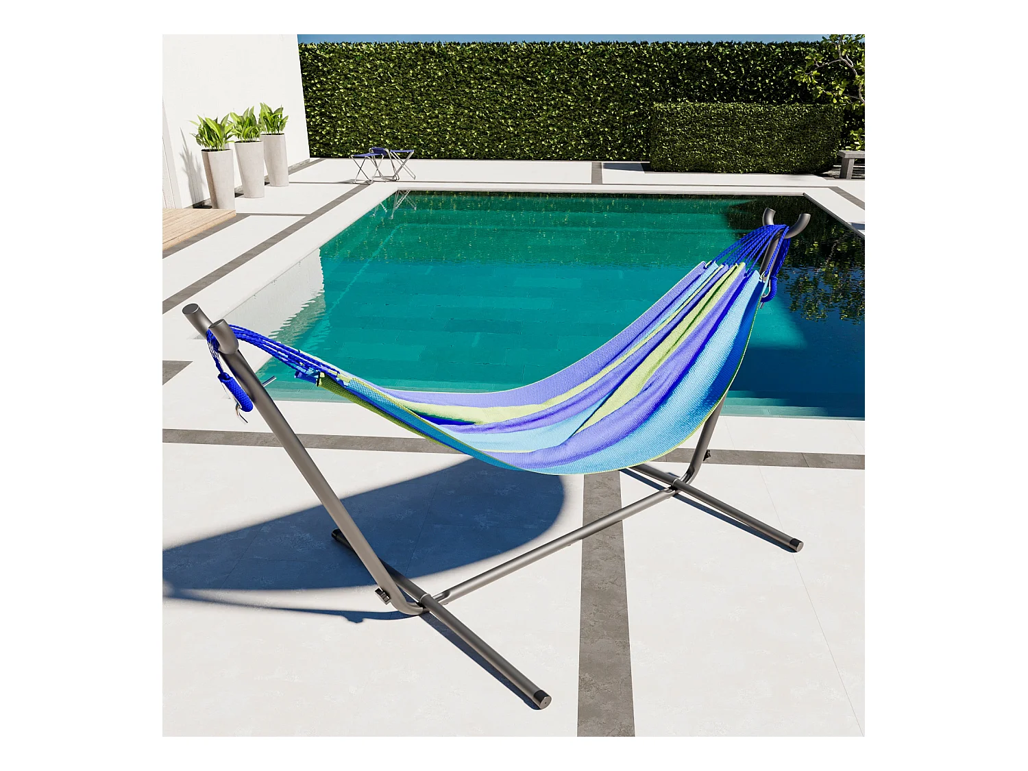 Amaca Da Giardino Con Supporto In Acciaio Portata 200 Kg Altezza Regolabile Telo Cotone Resistente Amaca Brasiliana Esterno Piscina Con Borsa 265 x 110 x 100 Cm Blu