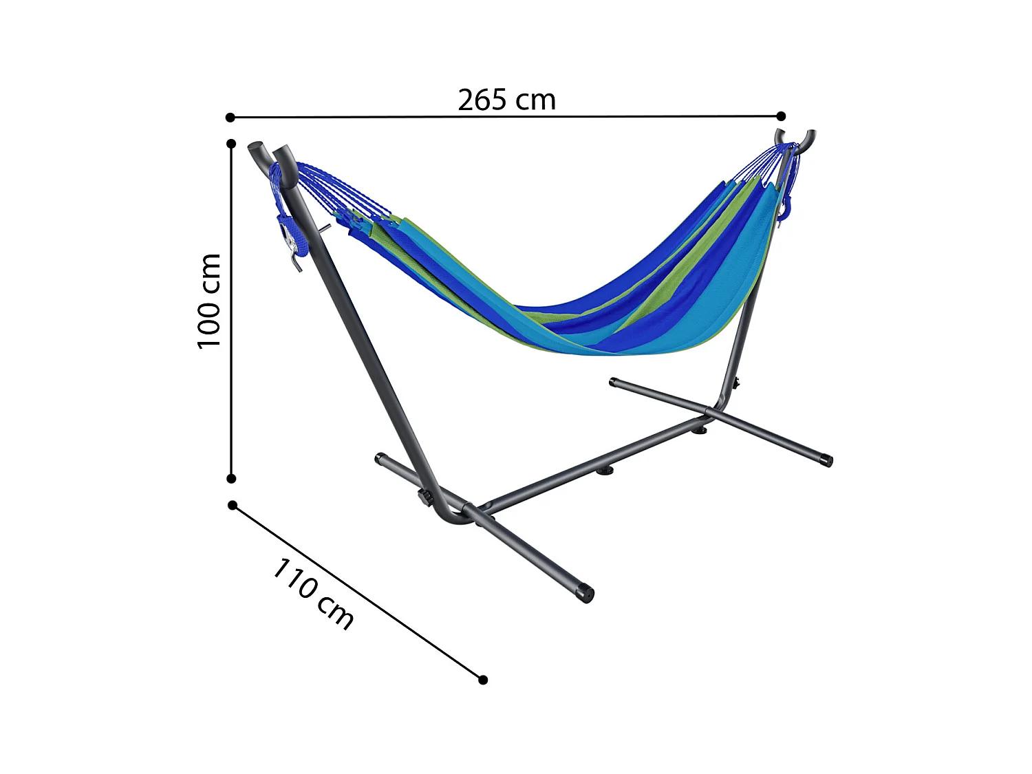 Amaca Da Giardino Con Supporto In Acciaio Portata 200 Kg Altezza Regolabile Telo Cotone Resistente Amaca Brasiliana Esterno Piscina Con Borsa 265 x 110 x 100 Cm Blu
