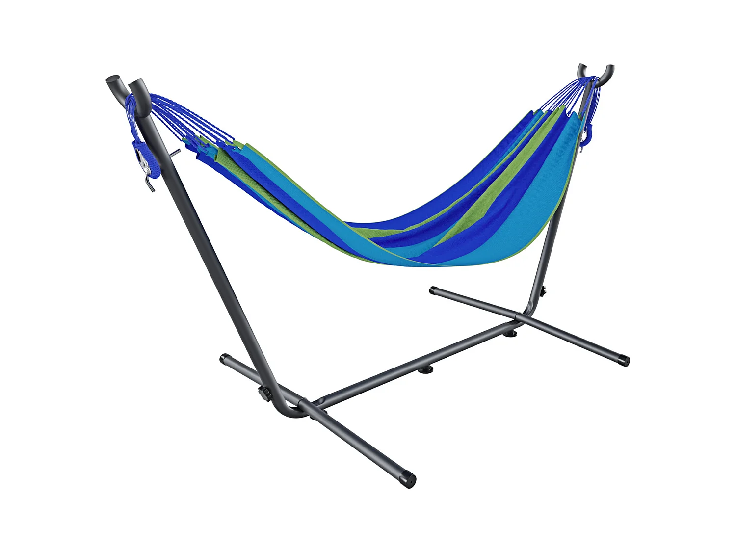Amaca Da Giardino Con Supporto In Acciaio Portata 200 Kg Regolabile Telo Cotone Resistente Esterno Terrazzo Borsa 265x110x100 Cm Multicolore Blu