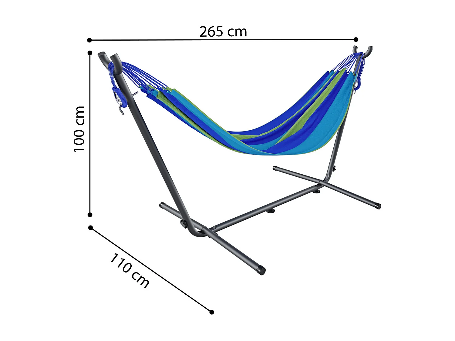 Amaca Da Giardino Con Supporto In Acciaio Portata 200 Kg Altezza Regolabile Telo Cotone Resistente Amaca Brasiliana Esterno Piscina Con Borsa 265 x 110 x 100 Cm Blu