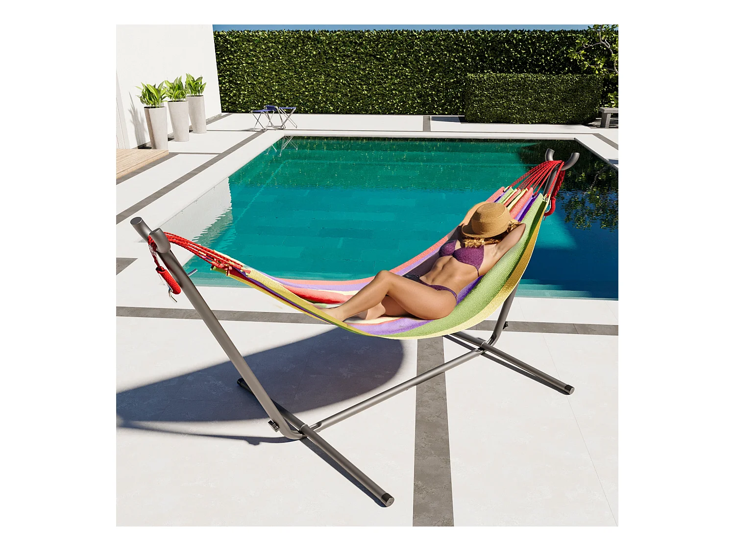 Amaca Da Giardino Con Supporto In Acciaio Portata 200 Kg Altezza Regolabile Telo Cotone Resistente Amaca Brasiliana Esterno Con Borsa 265 x 110 x 100 Cm Rosso