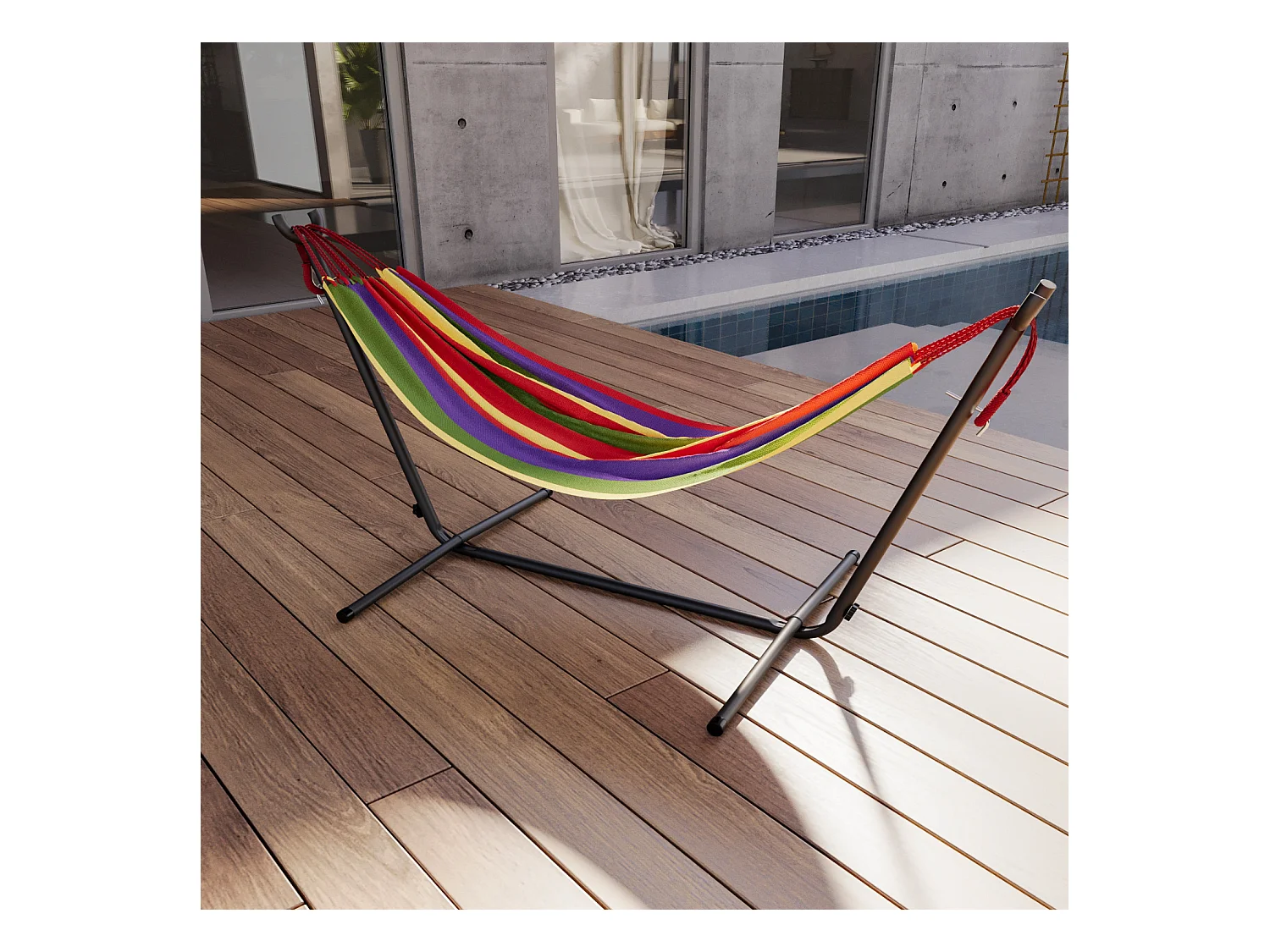 Amaca Da Giardino Con Supporto In Acciaio Portata 200 Kg Altezza Regolabile Telo Cotone Resistente Amaca Brasiliana Esterno Con Borsa 265 x 110 x 100 Cm Rosso