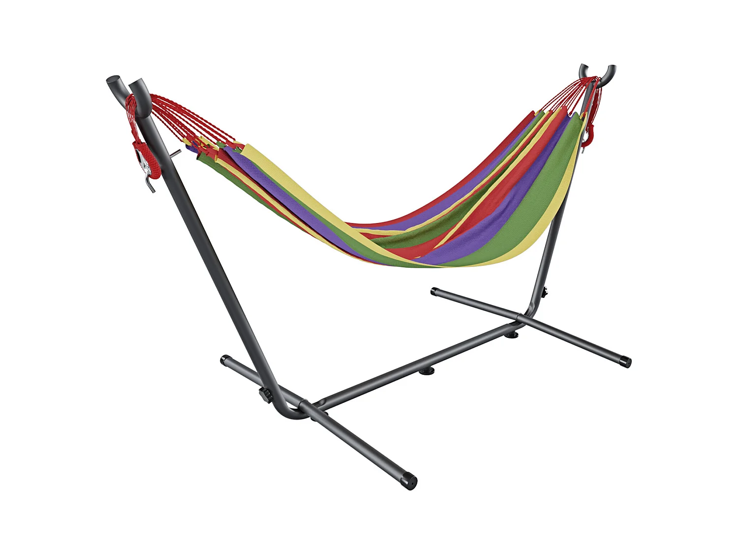 Amaca Da Giardino Con Supporto In Acciaio Portata 200 Kg Regolabile Telo Cotone Resistente Esterno Terrazzo Borsa 265x110x100 Cm Multicolore Rosso