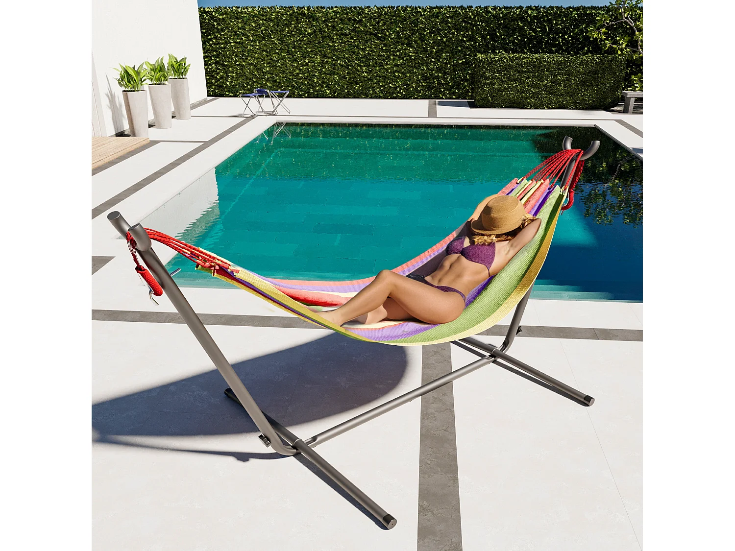 Amaca Da Giardino Con Supporto In Acciaio Portata 200 Kg Altezza Regolabile Telo Cotone Resistente Amaca Brasiliana Esterno Con Borsa 265 x 110 x 100 Cm Rosso