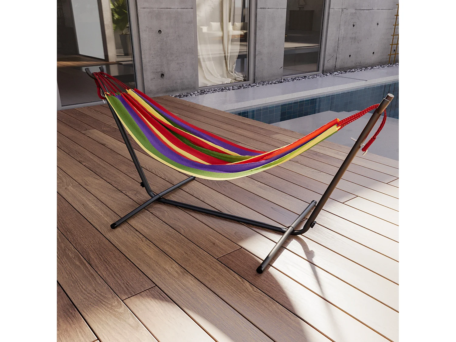 Amaca Da Giardino Con Supporto In Acciaio Portata 200 Kg Altezza Regolabile Telo Cotone Resistente Amaca Brasiliana Esterno Con Borsa 265 x 110 x 100 Cm Rosso