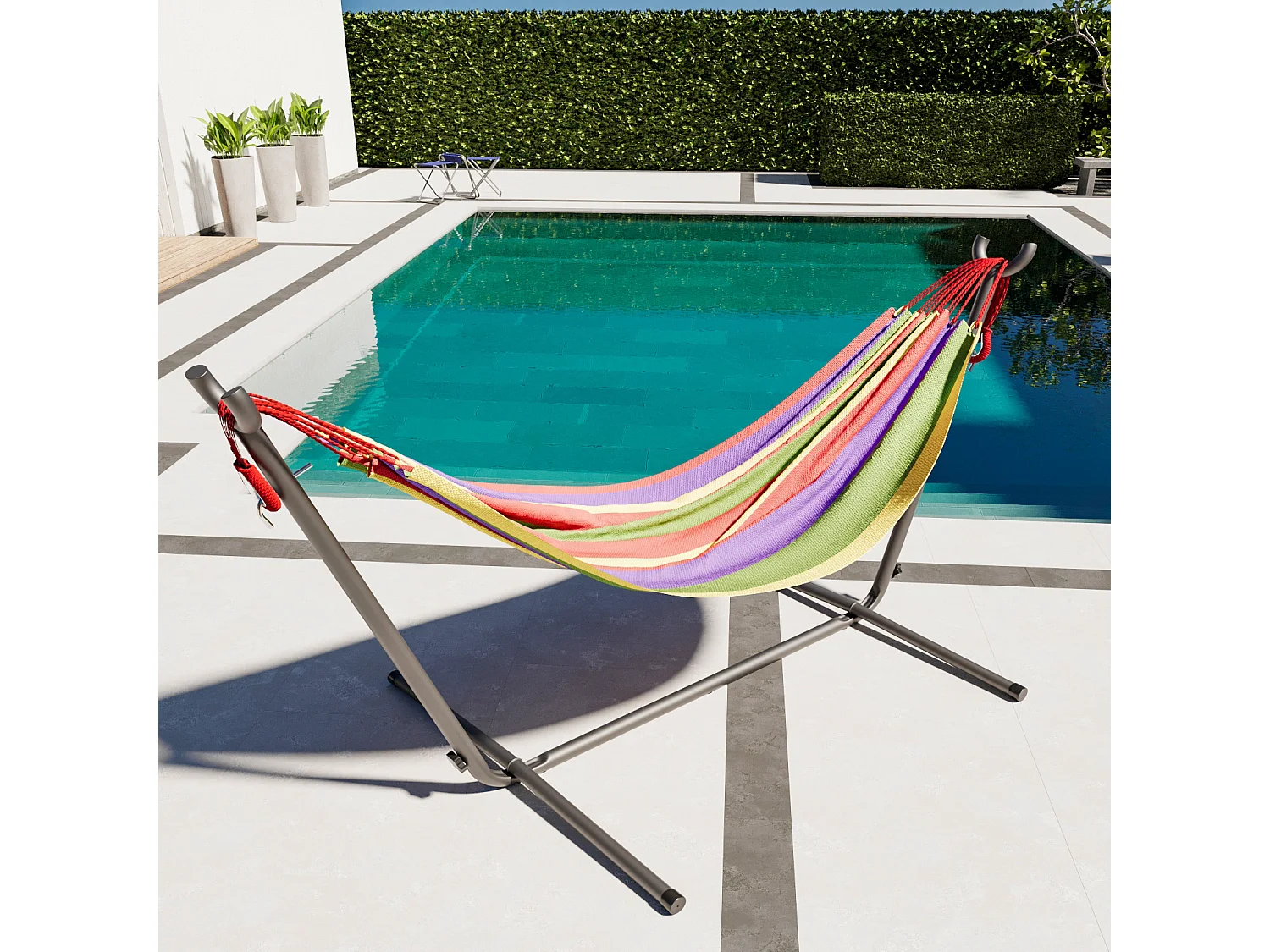 Amaca Da Giardino Con Supporto In Acciaio Portata 200 Kg Altezza Regolabile Telo Cotone Resistente Amaca Brasiliana Esterno Con Borsa 265 x 110 x 100 Cm Rosso