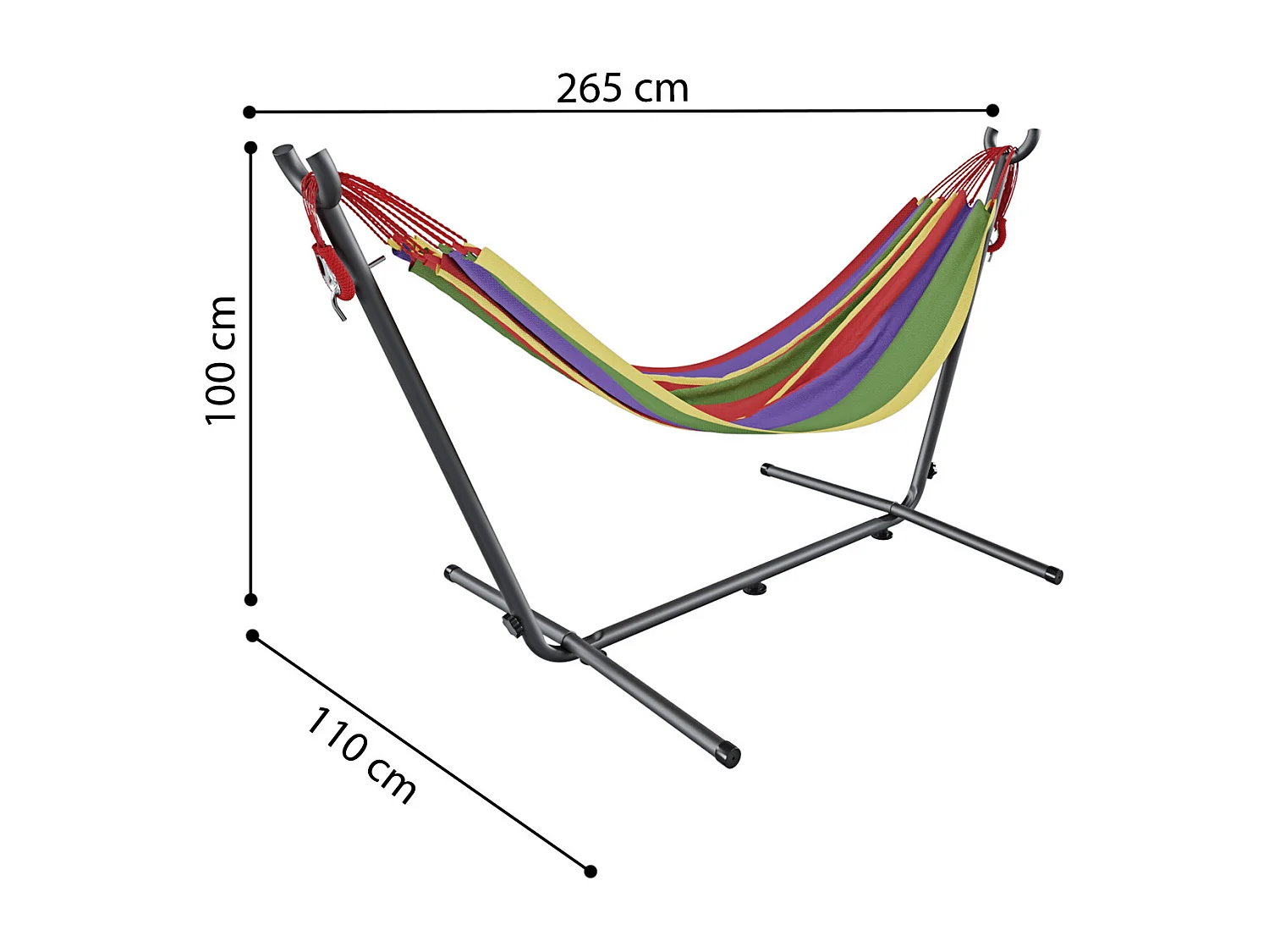 Amaca Da Giardino Con Supporto In Acciaio Portata 200 Kg Altezza Regolabile Telo Cotone Resistente Amaca Brasiliana Esterno Con Borsa 265 x 110 x 100 Cm Rosso