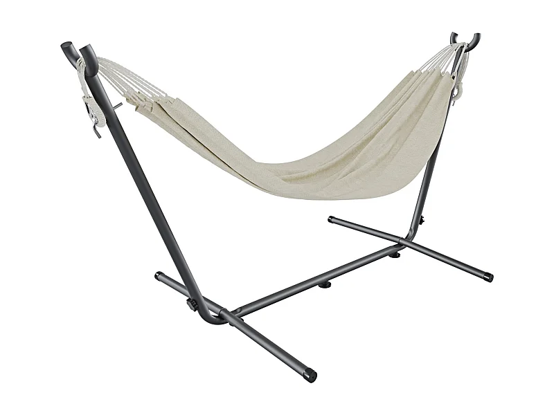 Amaca Da Giardino Con Supporto In Acciaio Portata 200 Kg Regolabile Telo Cotone Resistente Esterno Terrazzo Borsa 265x110x100 Cm Beige