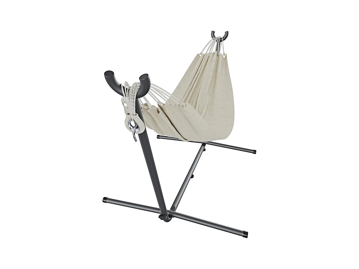 Amaca Da Giardino Con Supporto In Acciaio Portata 200 Kg Regolabile Telo Cotone Resistente Esterno Terrazzo Borsa 265x110x100 Cm Beige