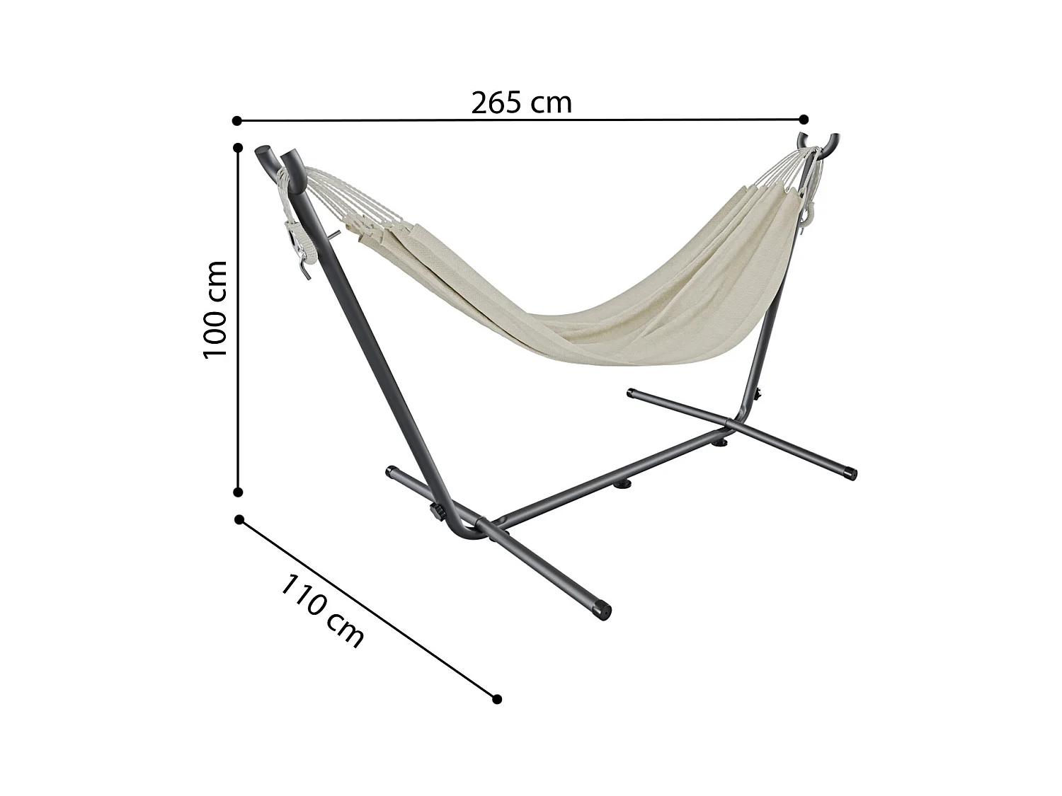 Amaca Da Giardino Con Supporto In Acciaio Portata 200 Kg Regolabile Telo Cotone Resistente Esterno Terrazzo Borsa 265x110x100 Cm Beige