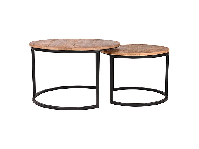 Ensemble de tables basses doubles - Brut - Bois de manguier