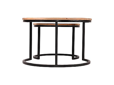 Ensemble de tables basses doubles - Brut - Bois de manguier