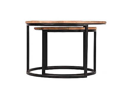 Ensemble de tables basses doubles - Brut - Bois de manguier