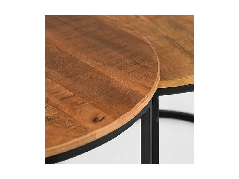 Ensemble de tables basses doubles - Brut - Bois de manguier