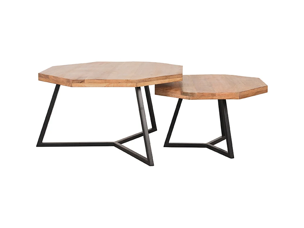 Mesa de centro Figura 70x70x40 cm - Rugosa - Madera de mango - Juego de 2