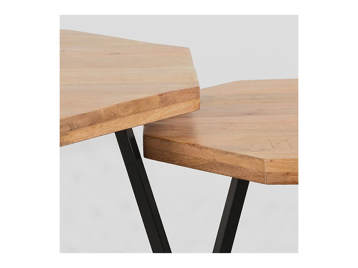 Mesa de centro Figura 70x70x40 cm - Rugosa - Madera de mango - Juego de 2