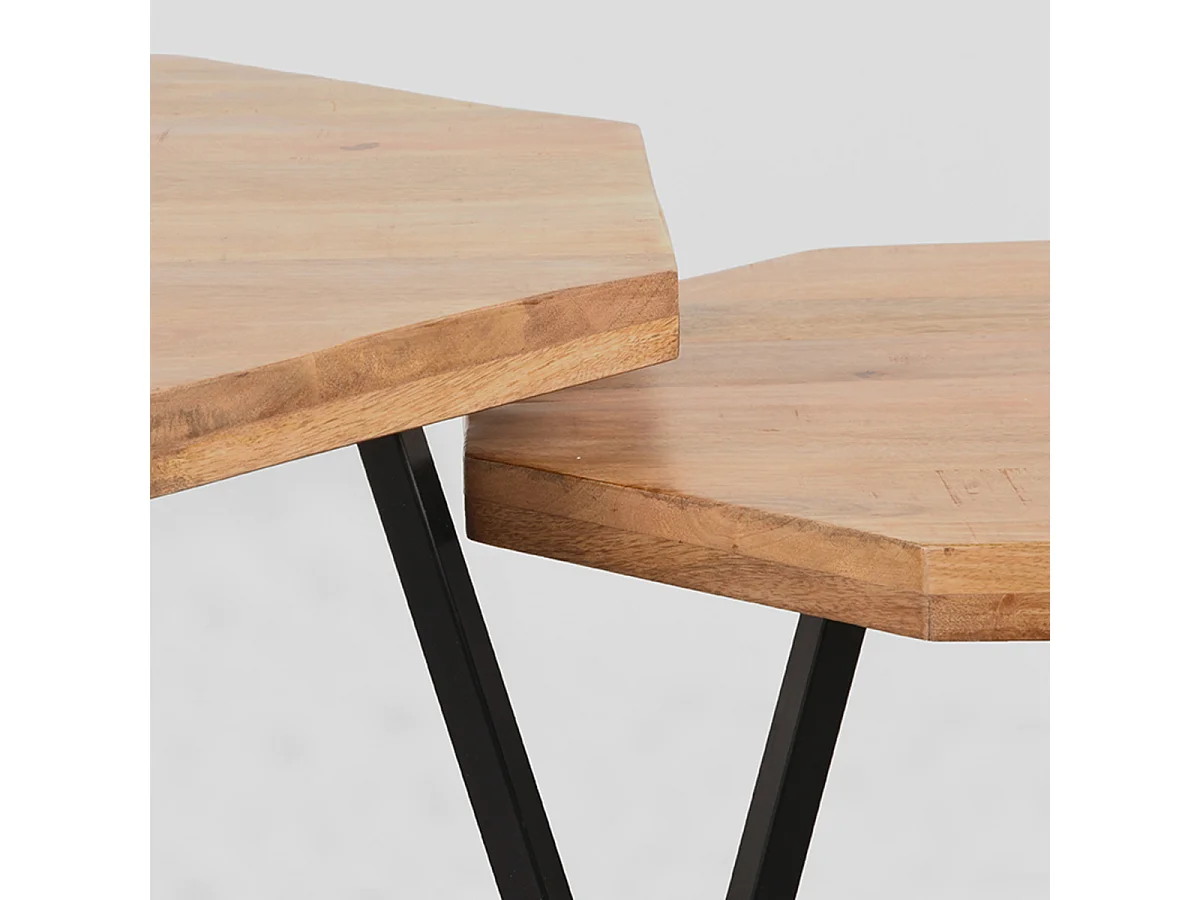 Table basse Figure 70x70x40 cm - Brut - Bois de manguier - Lot de 2