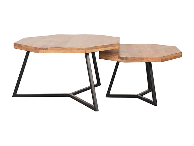 Table basse Figure 70x70x40 cm - Brut - Bois de manguier - Lot de 2