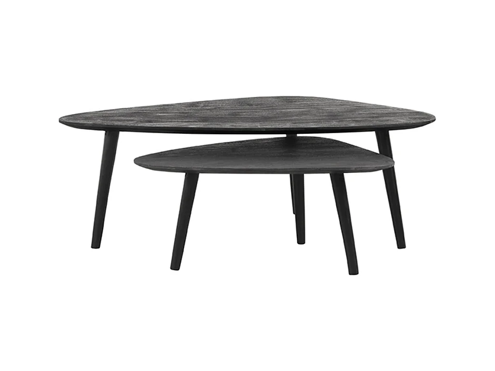 Table basse Rock 110x64x39 cm - Noir - Bois de manguier - Lot de 2