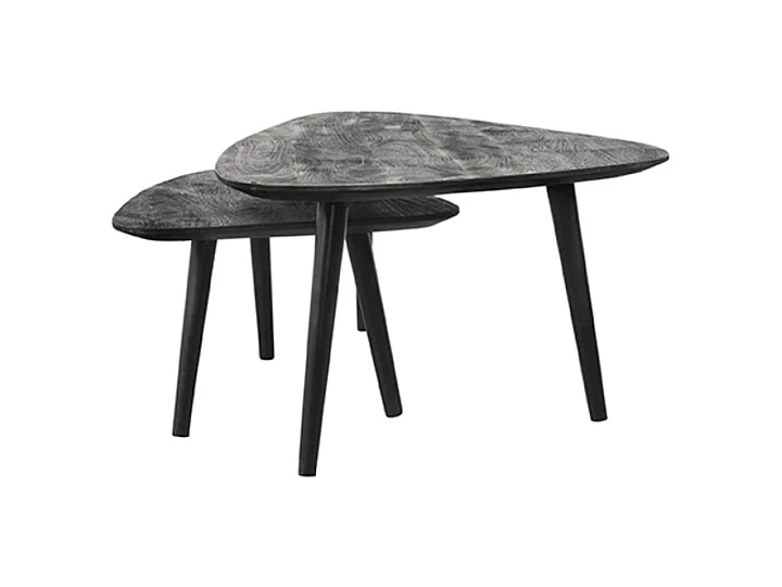 Table basse Rock 110x64x39 cm - Noir - Bois de manguier - Lot de 2