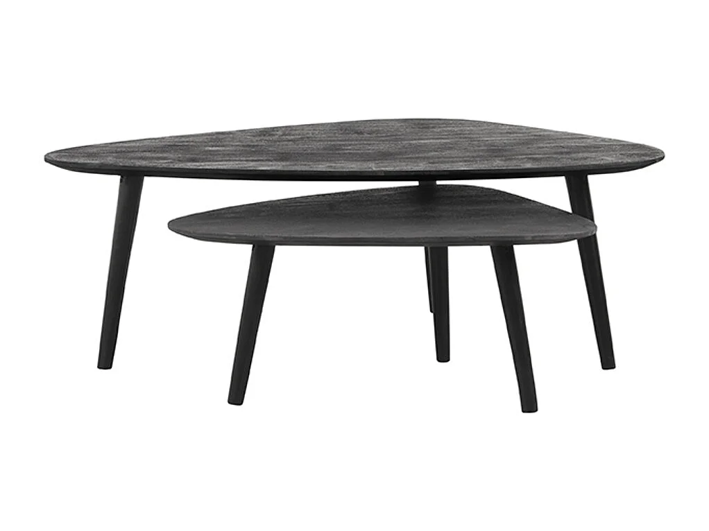 Table basse Rock 110x64x39 cm - Noir - Bois de manguier - Lot de 2