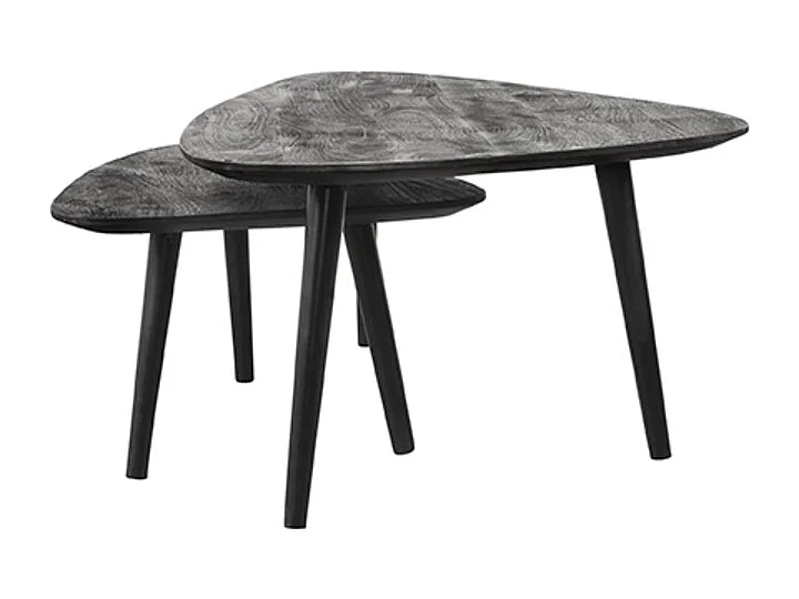 Table basse Rock 110x64x39 cm - Noir - Bois de manguier - Lot de 2