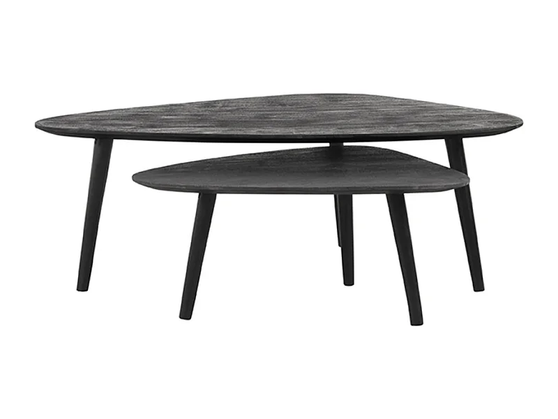 Table basse Rock 110x64x39 cm - Noir - Bois de manguier - Lot de 2