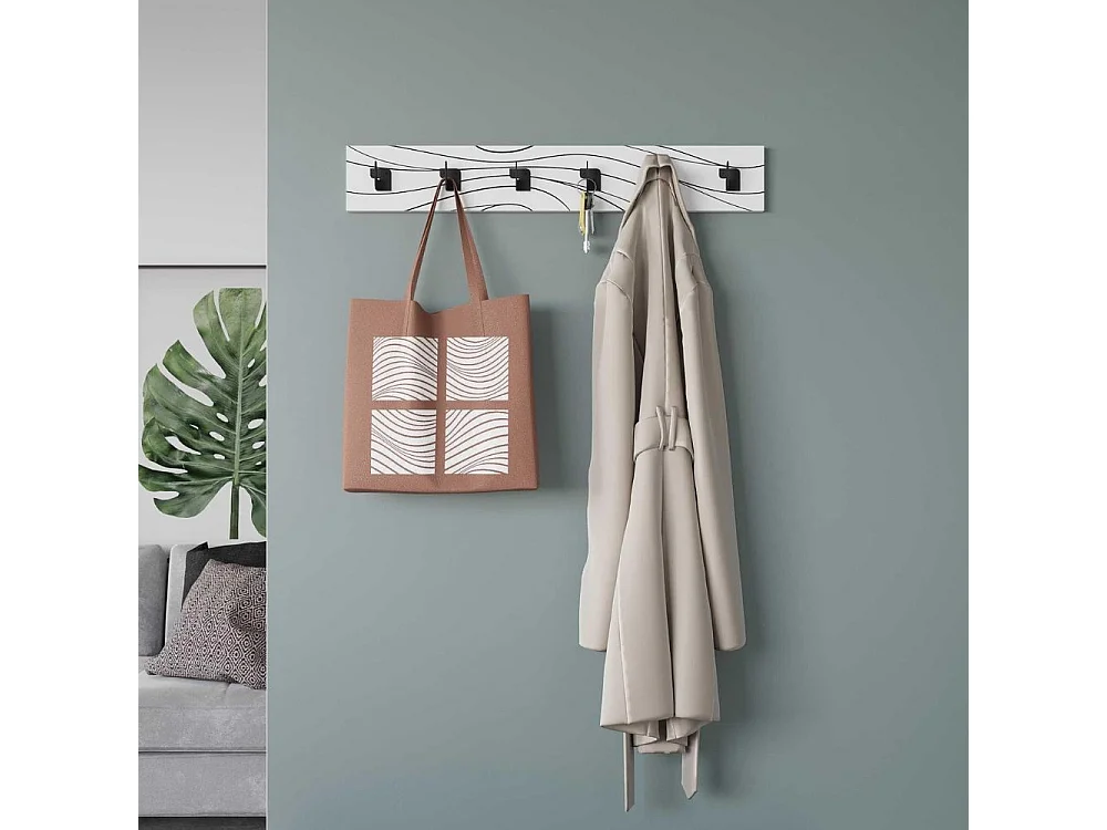 Appendiabiti a muro Flow con 6 ganci bianchi e dettagli neri 63x1.8x9.8H