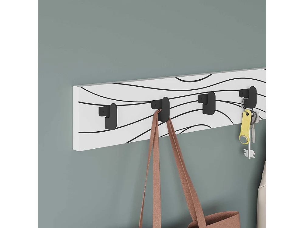 Appendiabiti a muro Flow con 6 ganci bianchi e dettagli neri 63x1.8x9.8H