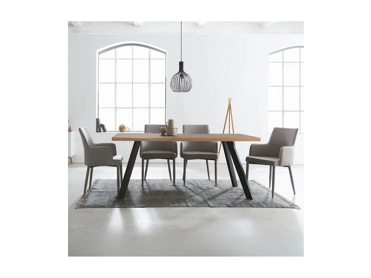 Tavolo fisso Marburg 160x80x74H con piano cacao e bordo legno e struttura in acciaio antracite