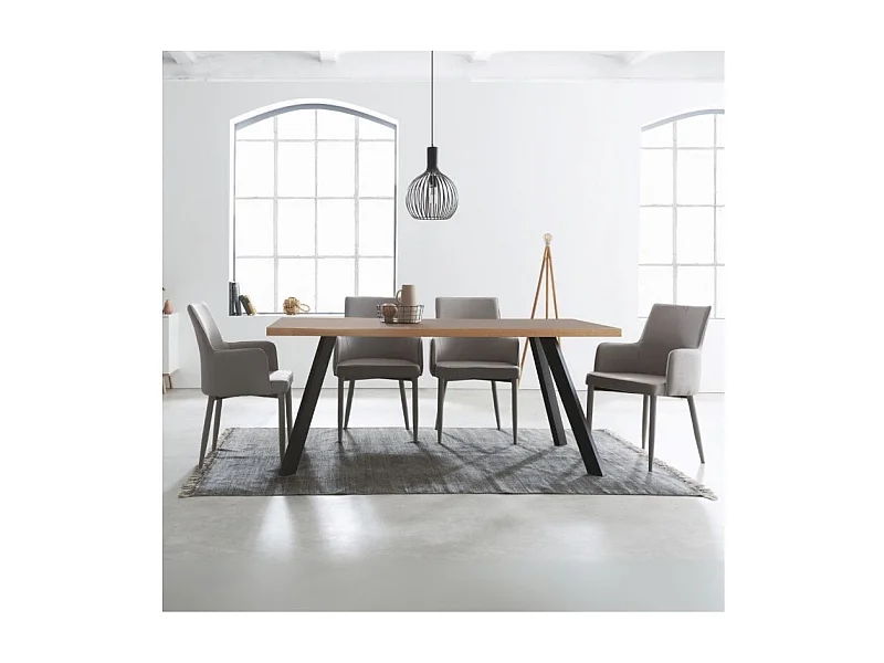 Tavolo fisso Marburg 160x80x74H con piano cacao e bordo legno e struttura in acciaio antracite