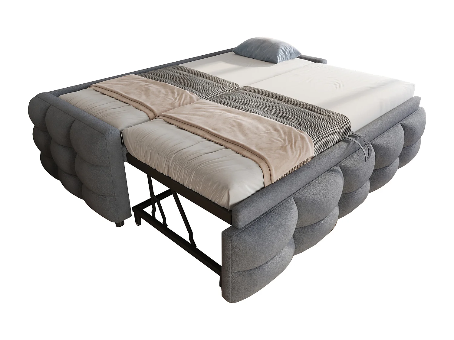 Lit banquette 90/180x190cm gris en tissu Teddy, en forme de nuage, lit enfant/adulte, sans matelas