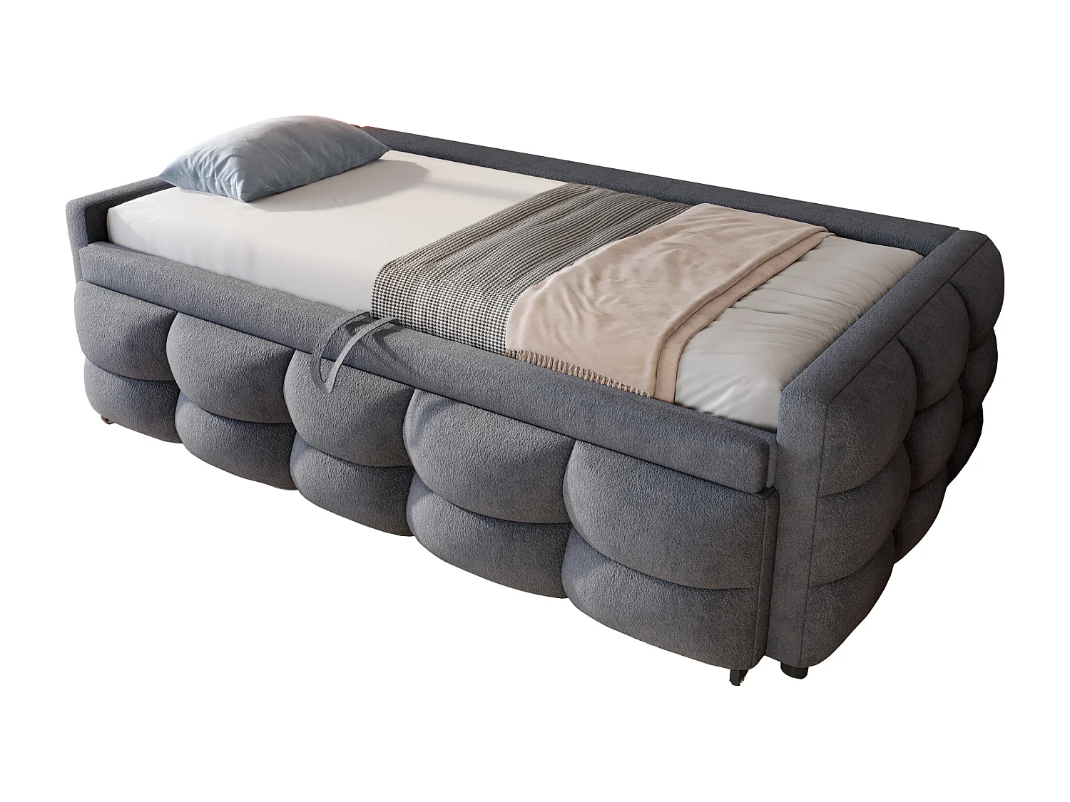 Lit banquette 90/180x190cm gris en tissu Teddy, en forme de nuage, lit enfant/adulte, sans matelas