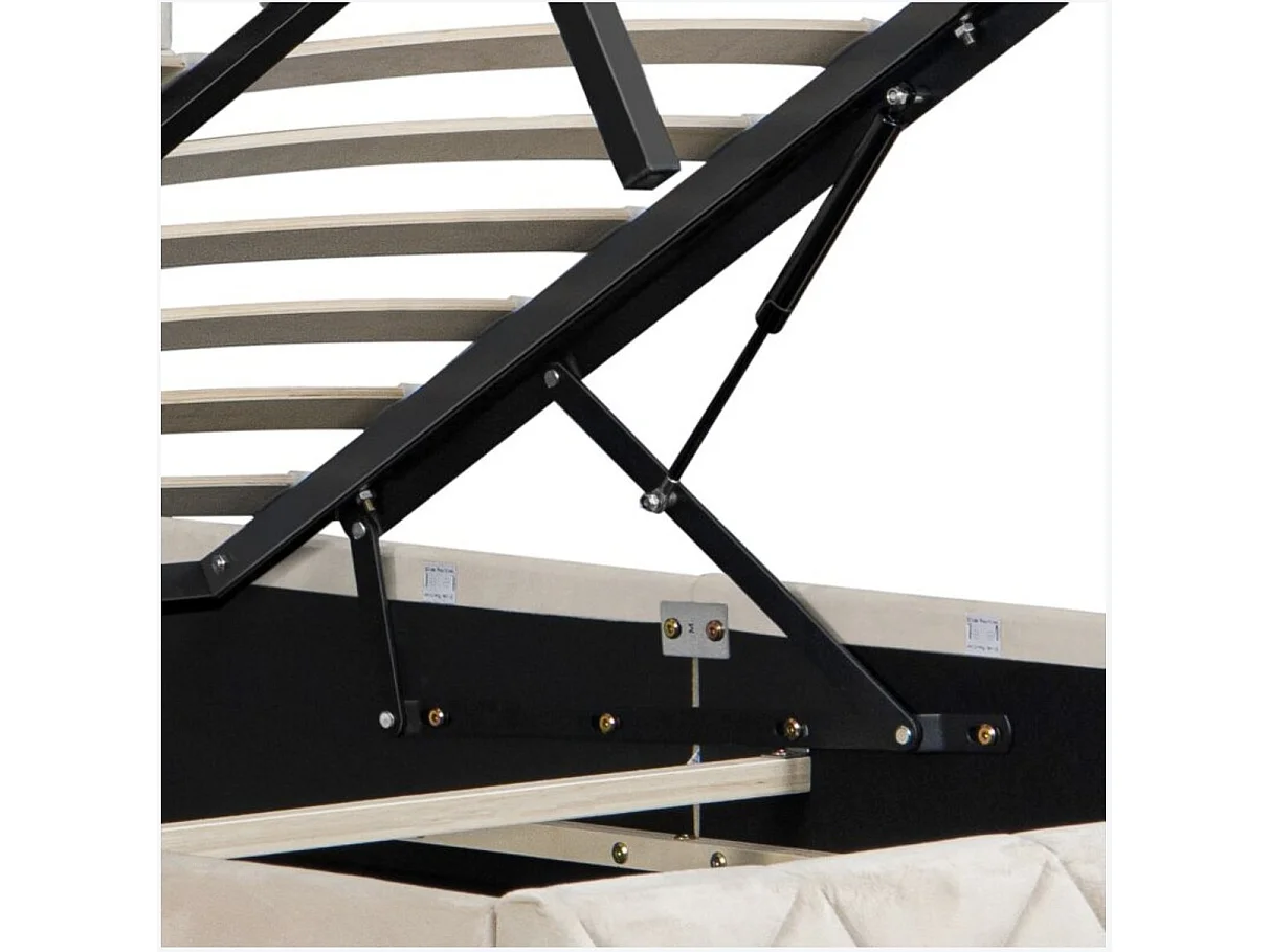 Lit coffre 140x190 cm, lit adulte avec tête de lit de décoration couture bouton et sommier à lattes, beige, sans matelas