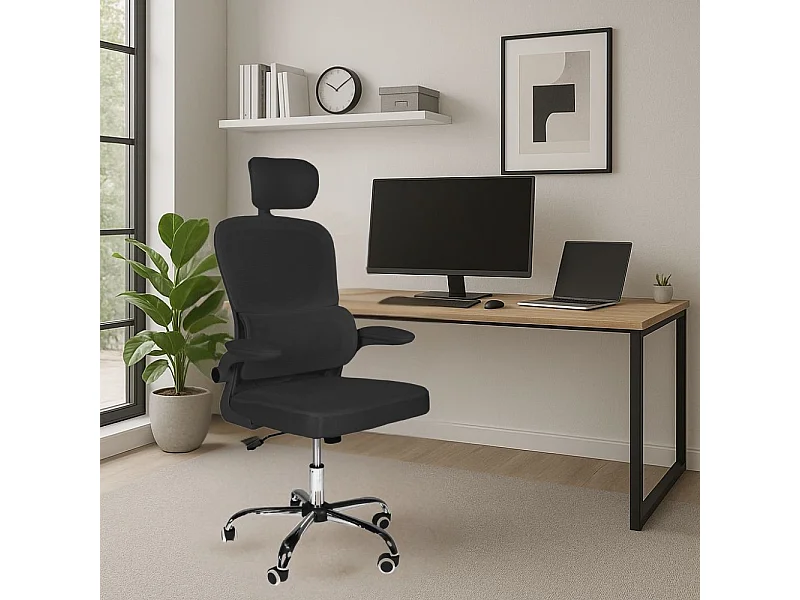 Poltrona ufficio ergonomica con ruote Vibes in rete nero con base cromata