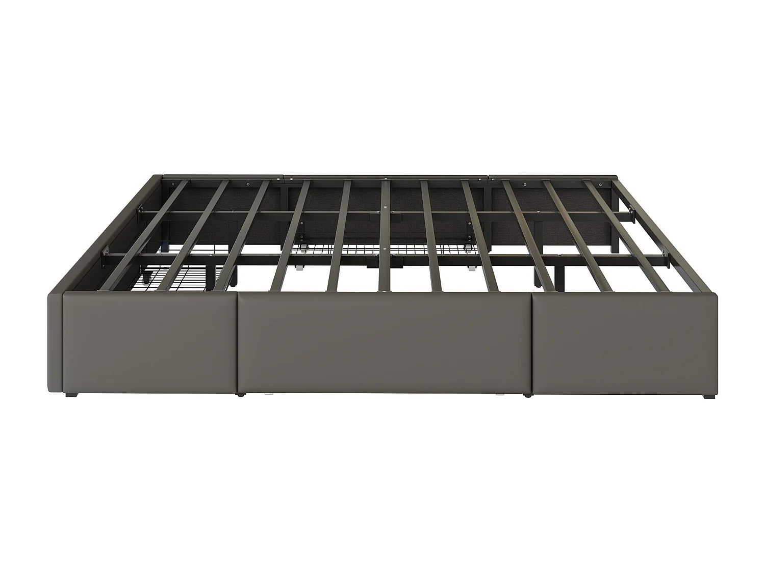 Lit enfant 180x200cm gris en PU avec 3 tiroirs et LED, sans tête de lit, sommier inclus, sans matelas