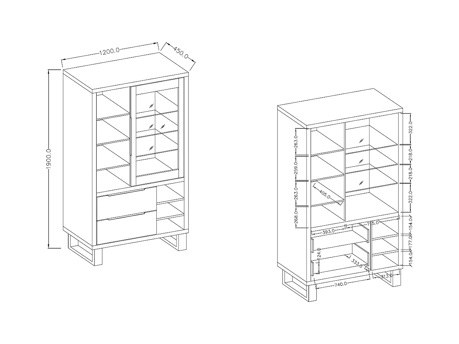 Vitrine à deux tiroirs HALLE