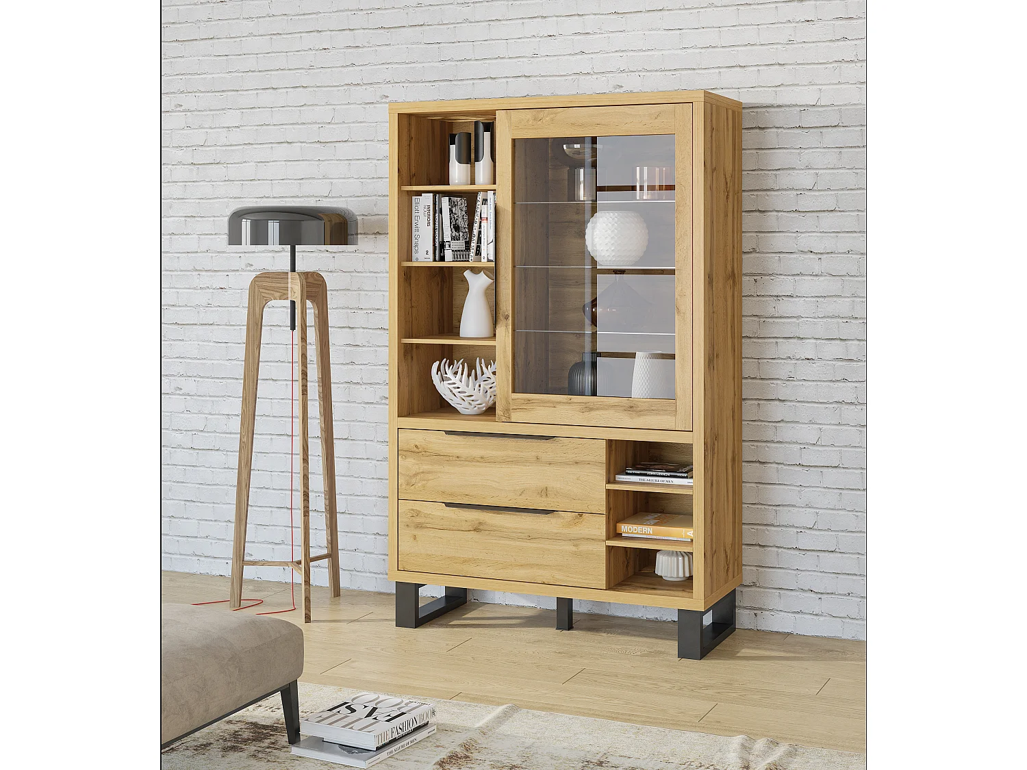 Vitrine à deux tiroirs HALLE