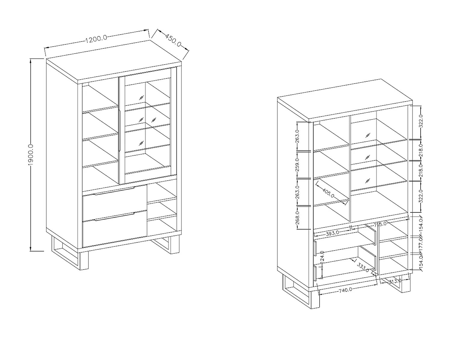 Vitrine à deux tiroirs HALLE