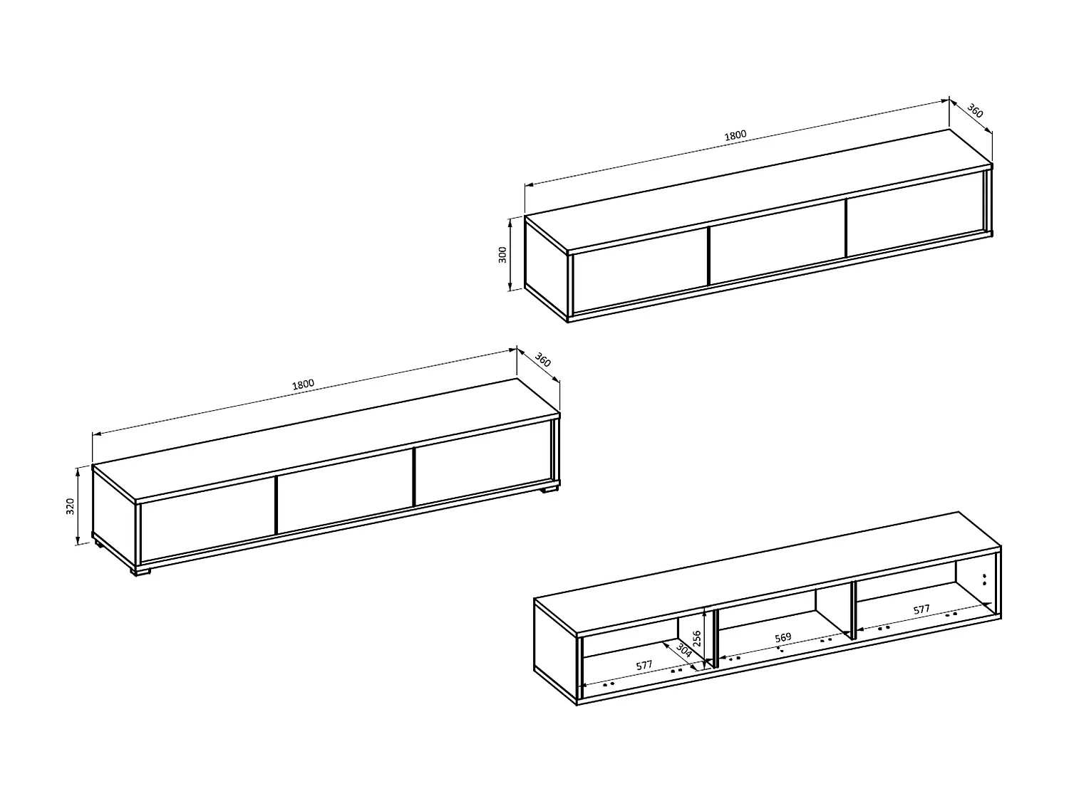 Armoire TV FRIDA avec trois portes
